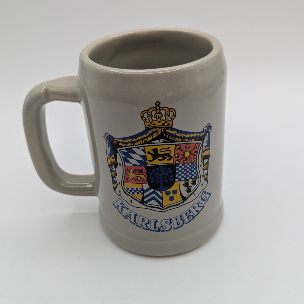 Karlsberg Beer Stein Mug Grey Ceramic Tankard German Brewery Crest USA Made